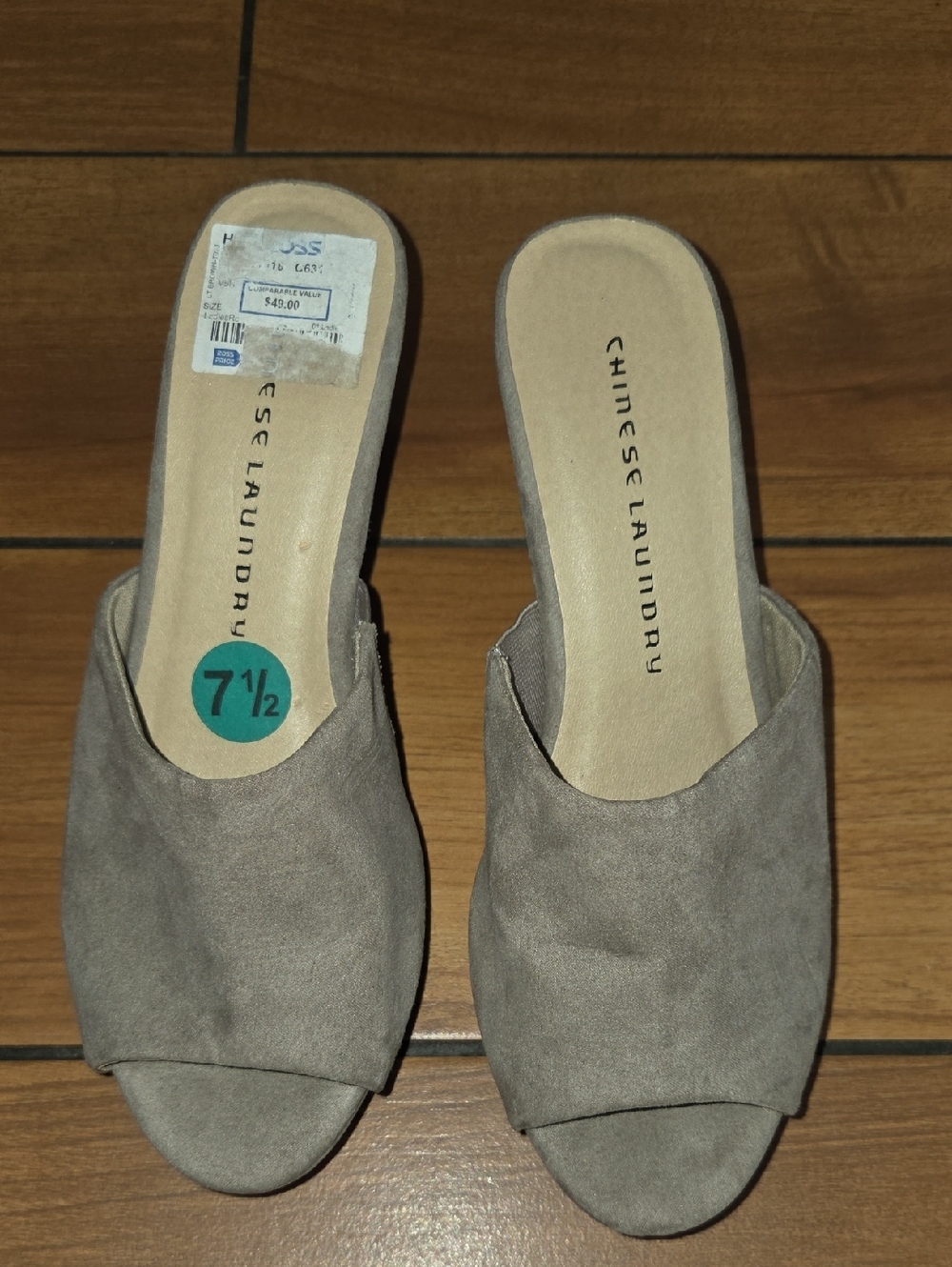 Chinese Laundry Taupe Open-Toe Suede Slide Mules